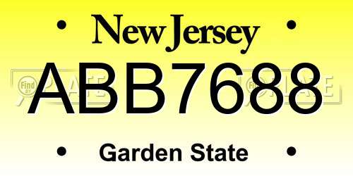 ABB7688 New Jersey License Plate
