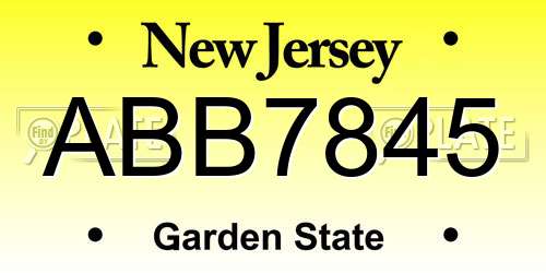 ABB7845 New Jersey License Plate