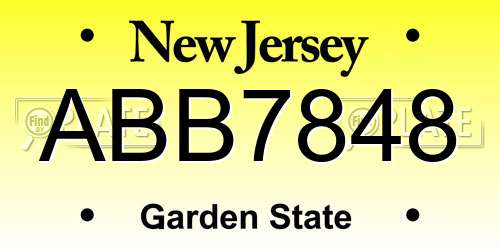 ABB7848 New Jersey License Plate