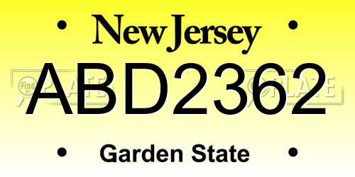 ABD2362 New Jersey License Plate