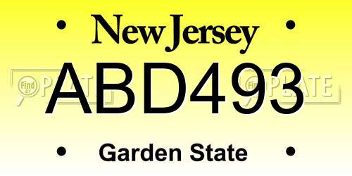 ABD493 New Jersey License Plate