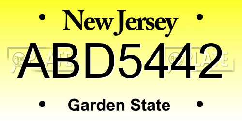 ABD5442 New Jersey License Plate