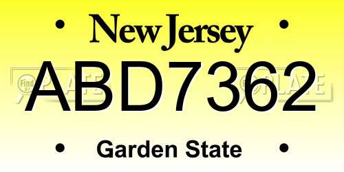 ABD7362 New Jersey License Plate
