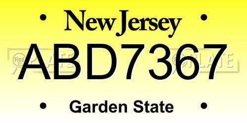 ABD7367 New Jersey License Plate