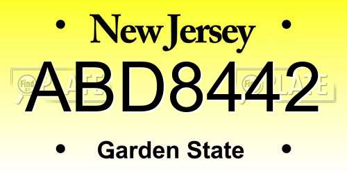 ABD8442 New Jersey License Plate