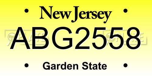 ABG2558 New Jersey License Plate