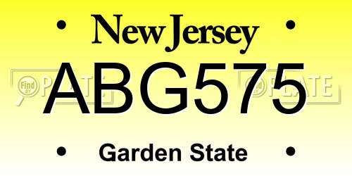 ABG575 New Jersey License Plate
