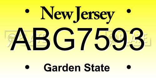 ABG7593 New Jersey License Plate