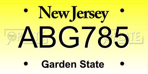 ABG785 New Jersey License Plate