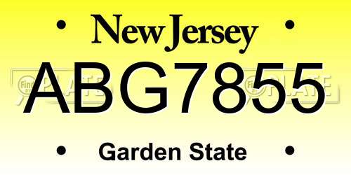 ABG7855 New Jersey License Plate