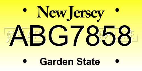 ABG7858 New Jersey License Plate