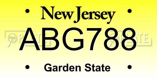 ABG788 New Jersey License Plate