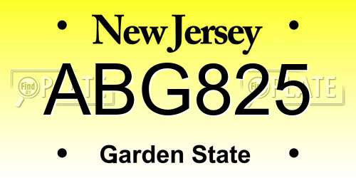 ABG825 New Jersey License Plate