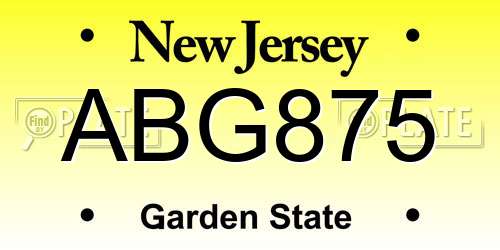 ABG875 New Jersey License Plate