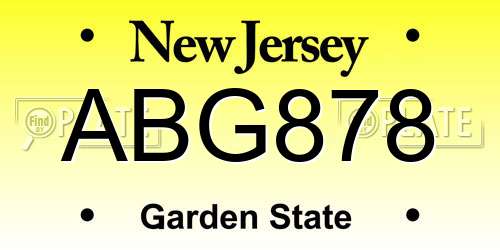 ABG878 New Jersey License Plate