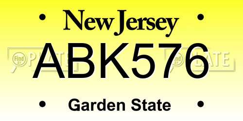 ABK576 New Jersey License Plate