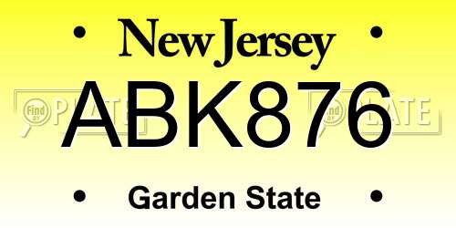 ABK876 New Jersey License Plate