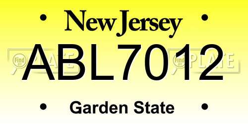 ABL7012 New Jersey License Plate
