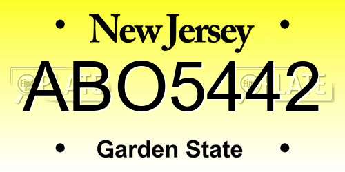 ABO5442 New Jersey License Plate