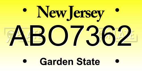 ABO7362 New Jersey License Plate