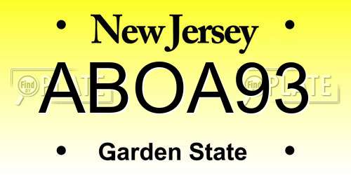 ABOA93 New Jersey License Plate