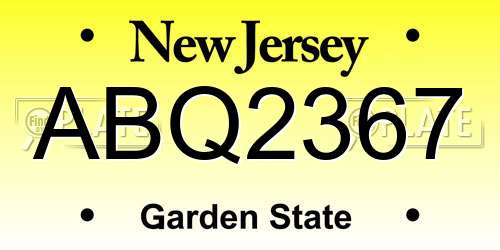 ABQ2367 New Jersey License Plate
