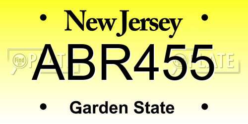ABR455 New Jersey License Plate