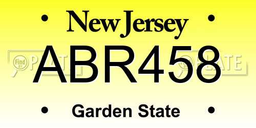 ABR458 New Jersey License Plate