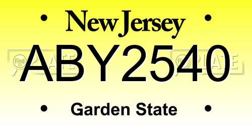 ABY2540 New Jersey License Plate