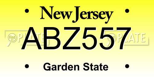 ABZ557 New Jersey License Plate