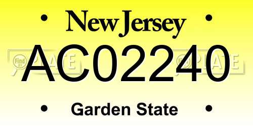 AC02240 New Jersey License Plate