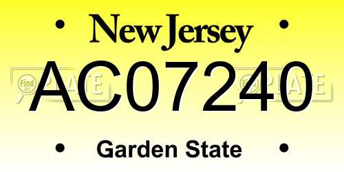 AC07240 New Jersey License Plate