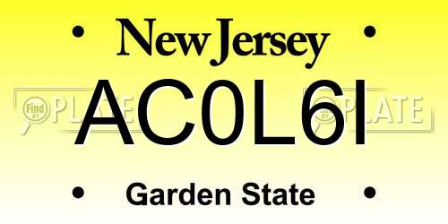 AC0L6I New Jersey License Plate