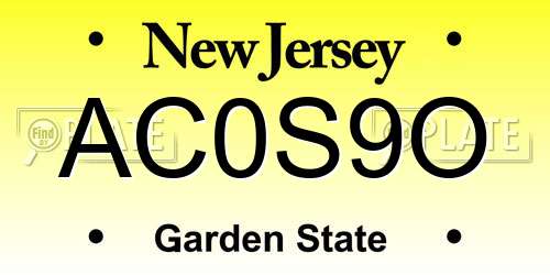 AC0S9O New Jersey License Plate