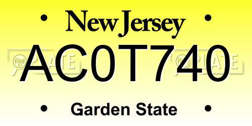 AC0T740 New Jersey License Plate