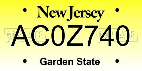 AC0Z740 New Jersey License Plate