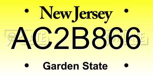 AC2B866 New Jersey License Plate
