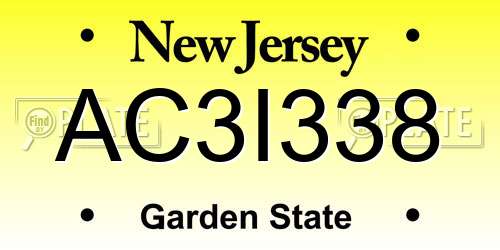 AC3I338 New Jersey License Plate