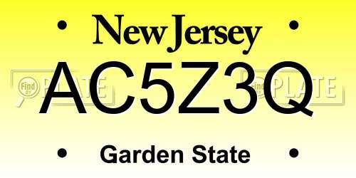 AC5Z3Q New Jersey License Plate