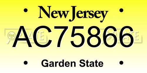 AC75866 New Jersey License Plate