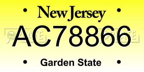 AC78866 New Jersey License Plate