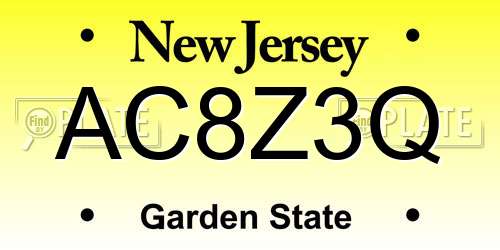 AC8Z3Q New Jersey License Plate