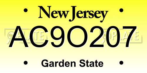 AC9O207 New Jersey License Plate