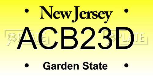 ACB23D New Jersey License Plate