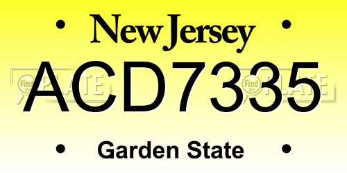 ACD7335 New Jersey License Plate