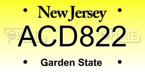 ACD822 New Jersey License Plate
