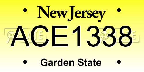 ACE1338 New Jersey License Plate