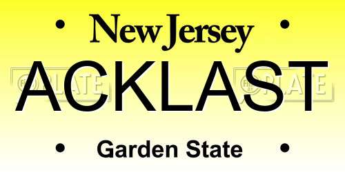 ACKLAST New Jersey License Plate