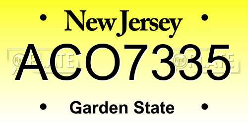 ACO7335 New Jersey License Plate