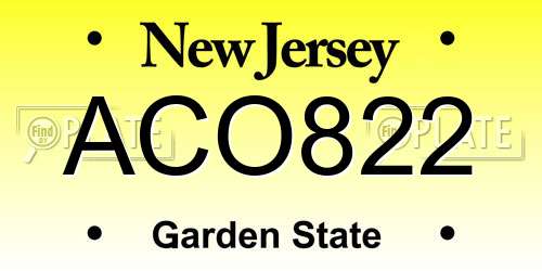 ACO822 New Jersey License Plate